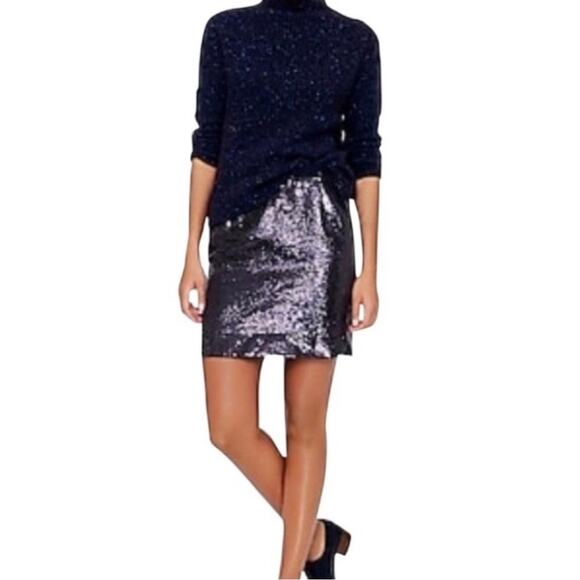 J.Crew Shirttail Mini Sequin Skirt Navy Size 6 - Picture 3 of 12